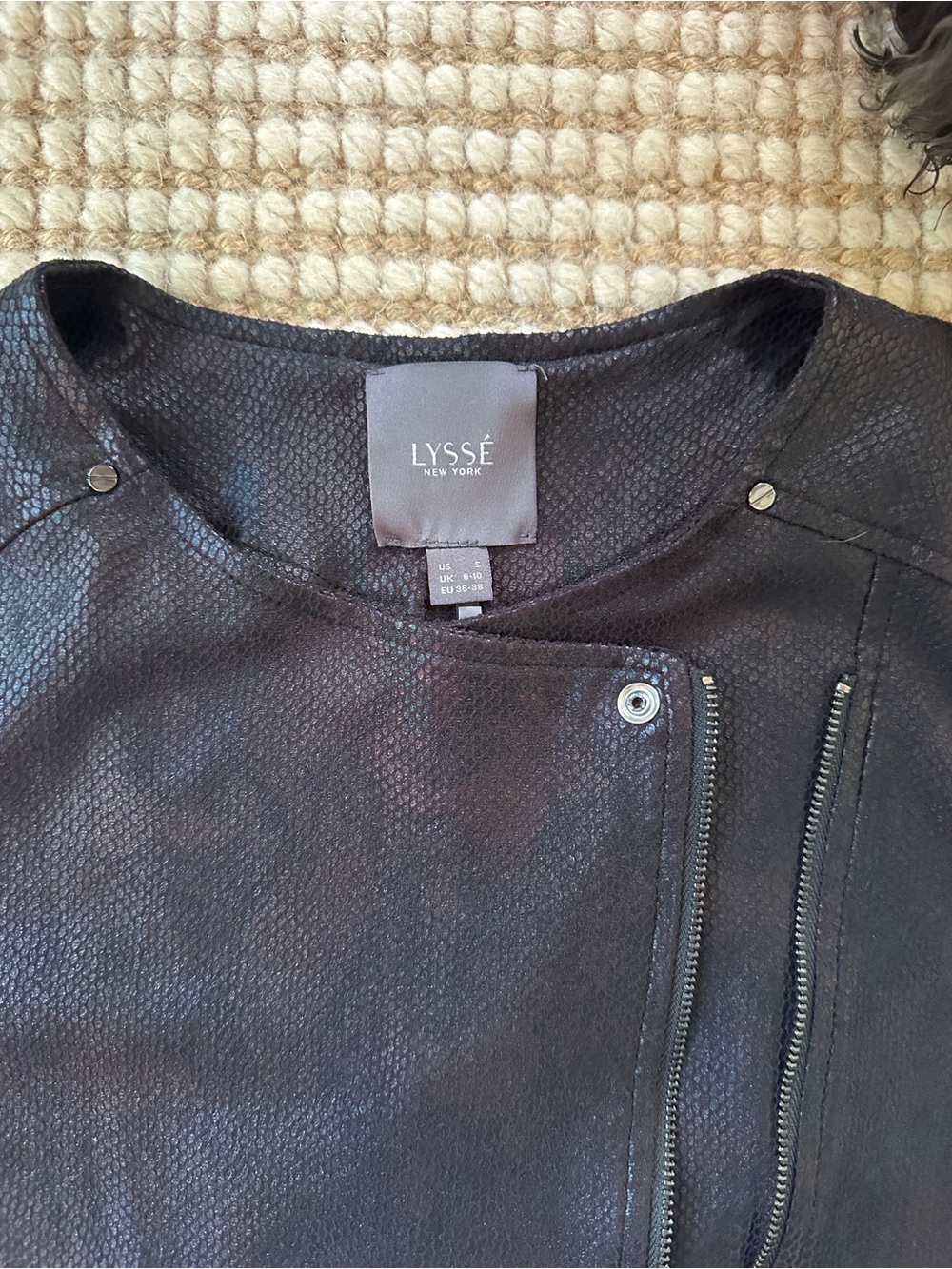 Lysse Black Textured Faux Leather Moto Jacket